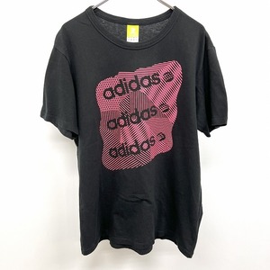 アディダス ネオレーベル adidas NEO LABEL Tシャツ ロゴプリント 丸首 半袖 綿100% コットン L ブラック×サーモンピンク ピンク系 メンズ