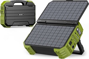 ポータブル電源 独自のソーラーパネル一体型 AC出力1000W(瞬間最大2000W) 大容量 192000mAh/614.4Wh 蓄電池 長寿命10年 