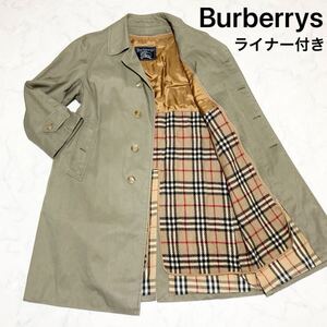 1円〜 Burberrys バーバリー ステンカラーコート ライナー付き ノバチェック バルマカーンコート バーバリーズ カーキ L 276