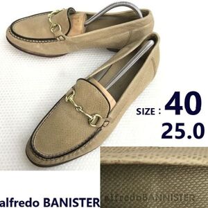 alfredo BANISTER/アルフレッドバニスター★型押し/ビットモカシン/ローファー【40/25.0/ベージュ】ドレスシューズ/Leather/shoes◆sB-126