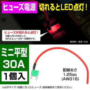 BigOne 切れたら光って知らせる インジケーター 内蔵 ミニ 平型 ヒューズ 電源 30A ASP LED シガーライター ETC ドライブレコーダー の接続