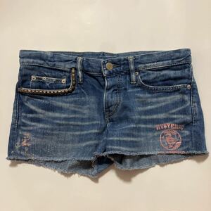 ヒステリックグラマー デニム ショートパンツ ダメージ加工 ピンク スタッズ デニムパンツ Sサイズ hysteric glamor