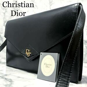 【美品☆2way】Christian Dior クリスチャンディオール ロゴ金具 ショルダーバッグ クラッチ レザー 黒 フォーマル クロスボディバッグ