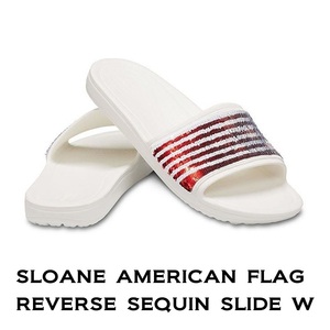 24cm クロックス sloane american flag reverse sequin slide スローン アメリカンフラッグ リバース シークイン スライド ホワイトW8