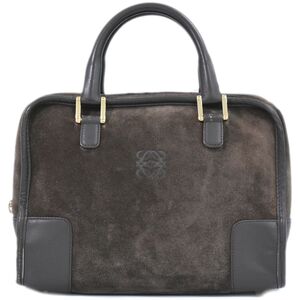 本物 ロエベ LOEWE アマソナ 28 アナグラム ハンドバッグ ミニボストンバッグ スエード レザー ブラウン