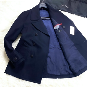 未使用級銀釦PS PaulSmithピュアカシミヤ入ナポレオンコートXL.LL～L銀メタルボタンマリンPコート濃紺ネイビー大きいピーエスポールスミス