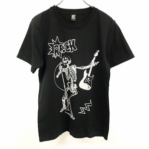 グラニフ graniph Tシャツ カットソー プリント スカル ドクロ 髑髏 骸骨 ROCK ロック ギターボーカル 半袖 綿100% S ブラック 黒 メンズ