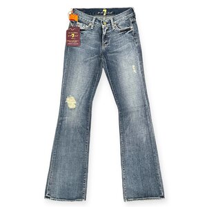 新品未使用◆USA製 7 For All Mankind セブンフォーオールマンカインド ダメージ加工 フレア デニムパンツ W24/ジップフライ/ローライズ