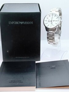 【ジャンク品】エンポリオアルマーニ EMPORIO ARMANI AR-5117 クロノグラフ メンズ 腕時計 箱あり 説明書あり 電池交換済み ステンレス