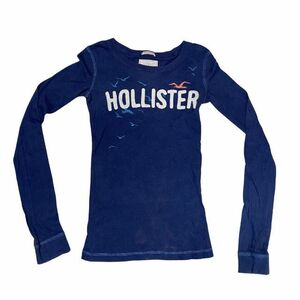 ホリスター ワッペン ビッグロゴ 長袖Tシャツ ロンT レディース 刺繍　　HOLLISTER プリント 薄手 ネイビー 雅瀬700