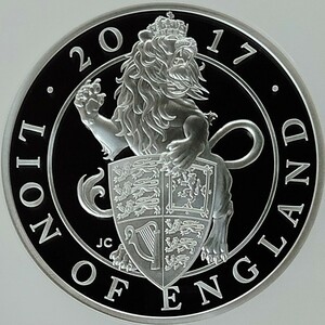 【最高鑑定 大型5オンス FR】イングランドのライオン イギリス 2017年 クイーンズ ビースト 10ポンド プルーフ 銀貨 NGC PF70 UC コイン