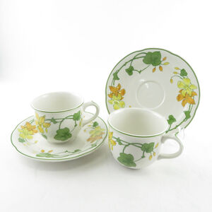 美品 Villeroy&Boch ビレロイ＆ボッホ Geranium ゼラニウム ティーカップ＆ソーサー 2客 ペア 旧ロゴ SY9294G