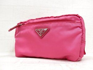 ◆超美品◆PRADA プラダ◆三角ロゴプレート◆ナイロン サフィアーノ レザー 本革◆ポーチ◆ピンク シルバー金具◆イタリア製◆A9127