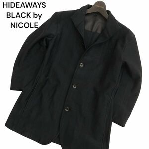 HIDEAWAYS BLACK by NICOLE ハイダウェイ ニコル 春夏 7分袖 ストレッチ★ スタンドカラー ジャケット Sz.46　メンズ 黒　C4T01359_2#M