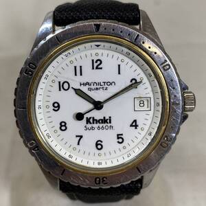 ●【MH-8965】中古品 訳あり HAMILTON ハミルトン Khaki カーキ sub・660ft. 9744 腕時計 クオーツ デイト ベルト社外 現状不動品