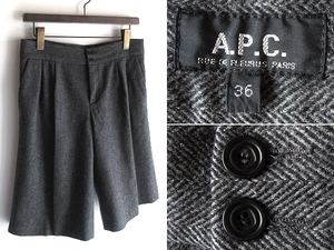 希少 00sビンテージ A.P.C. アーペーセー ririジップ ウール ヘリンボーンツイード ショートパンツ S ポーランド製 イーストバイウエスト期