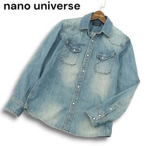 nano universe ナノユニバース Construction by Atelie 通年 USED加工★ 長袖 デニム ウエスタン シャツ Sz.M　メンズ　A4T09060_8#C