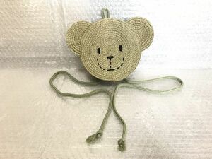 キッズ/小さな 子供用麦わらバック/鞄/リュックサック/通気性がいい/クマ/顔刺繍/顏鞄/紐調整/男女兼用/グリーン/タグ付き（株）ラズリー