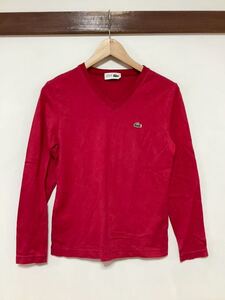 ぬ1386 LACOSTE ラコステ Vネック 長袖カットソー 長袖Tシャツ レディース 40 レッド