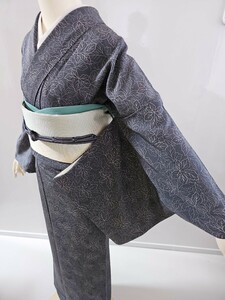 すずや■275正絹小紋　裄丈69cm 　着丈165cm　藍鼠系