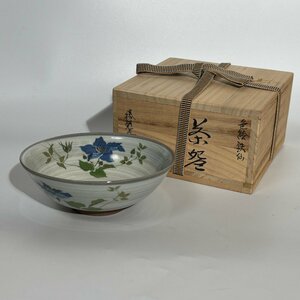 【洛座】勝龍寺窯 金銀彩 色絵花文様 茶碗 共箱＜京焼 清水焼 茶道具