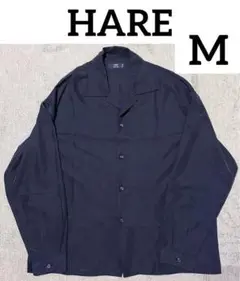 【HARE】シャツ ロング 長袖 メンズ 紺色 ネイビー M