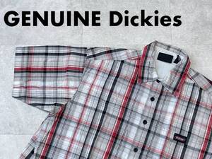 ☆送料無料☆ GENUINE Dickies ジェニュイン ディッキーズ USA直輸入 古着 半袖 チェック シャツ メンズ L グレー トップス 中古 即決