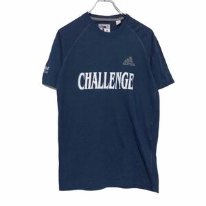 adidas 半袖 プリントTシャツ S ネイビー ホワイト グレー アディダス ラグラン CHALLENGE 古着卸 アメリカ仕入 a508-5207