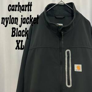 USA古着　carhartt ナイロンジャケット　XL ブラック　ドローコード　秋冬　アメカジ　スポカジ　大きいサイズ