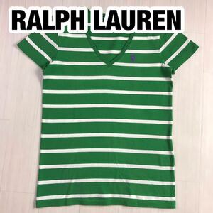 RALPH LAUREN ラルフローレン 半袖Tシャツ XS グリーン ホワイト ボーダー 刺繍ポニー