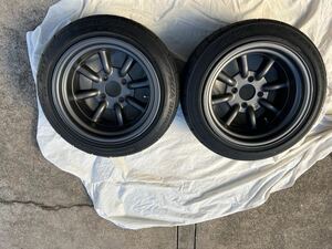 ワタナベホイール　15インチ　Rタイプ　4穴　１１４.３　９.５j オフセットマイナス19 2本セットタイヤ付き　205/50r15ブリヂストンRE11 