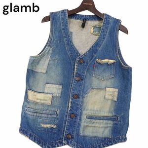 glamb グラム 【Unplugged denim vest】 通年 リペア加工★ アンプラグド デニム ベスト Sz.4　メンズ 日本製　I4T01812_5#O