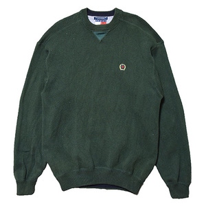 【XL】 90S トミーヒルフィガー コットンニット クルーネック セーター メンズXL グリーン 緑色 大きいサイズ TOMMY HILFIGER 古着 BJ1480