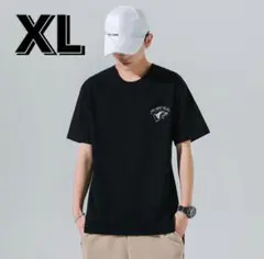 メンズ　Tシャツ　半袖　ストリート　ロゴ　シンプル　黒　ブラック　XL