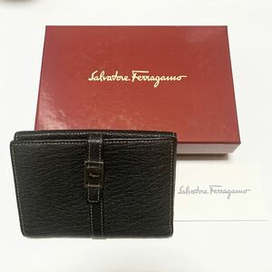 503 Salvatore Ferragamo サルヴァトーレ フェラガモ 二つ折り財布 カードケース レザー ブラック 箱付