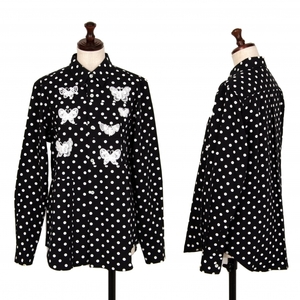 コムコム コムデギャルソンCOMME des GARCONS 蝶刺繍コットン切替ドットシャツ 黒白L 【レディース】