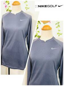 新品タグ付き　NIKE GOLF ナイキ スイング ニット クルー　DRI-FIT STAY COOL　サムホール　長袖　シャツ　グレー　サイズL