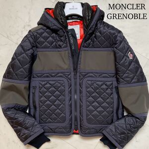 美品★ MONCLER GRENOBLE モンクレール グルノーブル BRYE キルティング ダウンジャケット フード ブルゾン size2/M相当 ネイビー メンズ