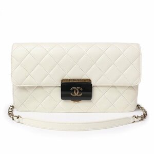 （美品）シャネル CHANEL ビューティー ロック フラップ ココマーク チェーン 2WAY クラッチ ショルダーバッグ 斜め掛け シープスキン 白