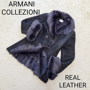 最高級　極美品　アルマーニ コレツィオーニ　ムートン　ショートコート　ブラック　ARMANI COLLEZIONI 　ラムレザー　羊革　毛皮　ファー