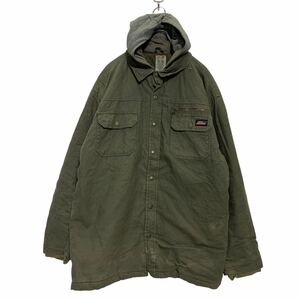 Dickies 中綿 レイヤード ワークジャケット XL 46-48 カーキ ディッキーズ ダック 裏キルティング ロゴ 古着卸 アメリカ仕入 a602-6023