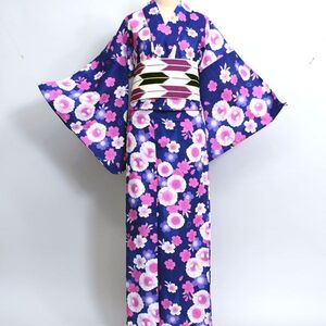 浴衣 単品 仕立て上がり 女性用 百花繚乱 綿100％ 桜 花柄 レトロ柄 花火や夏祭りに 新品（株）安田屋 NO14023