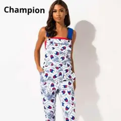 【希少品】新品タグ付 Champion チャンピオン　ロゴ　総柄　オーバーオール