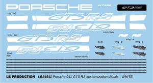 LB Production LB24911：タミヤ 1/24 ポルシェ 911 GT3 RS (992)用 白色カスタムデカール 水転写デカールLB24911白色