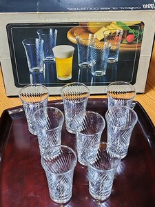 A1475　保谷　HOYA　ビールグラス/８客セット　インナーモール　クリスタルガラス　食器　グラス　タンブラー