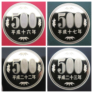 プルーフ/4枚/500円硬貨/コインホルダー/平成16年/平成17年/平成22年/平成23年/五百円/貨幣/プルーフ硬貨/セット出し