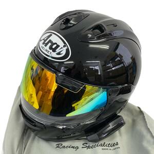 【美品】 Arai アライ RX-7X フルフェイスヘルメット　※ミラーバイザー付き/B+COM ONE付き 黒系 ブラック系 L(59-60㎝)サイズ 12717-100