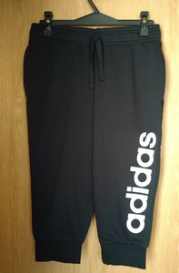 USED◆adidas アディダス◆ジャージズボン スウェットボトム スウェットパンツ スポーツウェア レディースパンツ ハーフ 七分丈 ロゴ◇黒