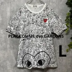【美品】プレイコムデギャルソン　刺繍ロゴ　総柄　半袖Tシャツ　AD2011　L
