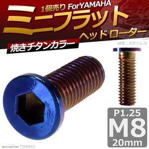 M8×20mm P1.25 ブレーキディスク ローターボルト ヤマハ用 ミニフラットヘッド 六角穴付きネジ 車/バイク 焼きチタンカラー 1個 TD0042